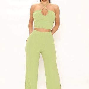 Fashion Nova Green Halter and Pant Set